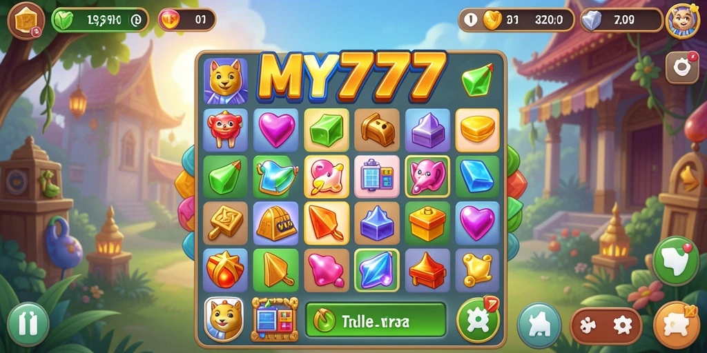 Tampilan gameplay MY777 dengan kombinasi warna-warni mencolok.