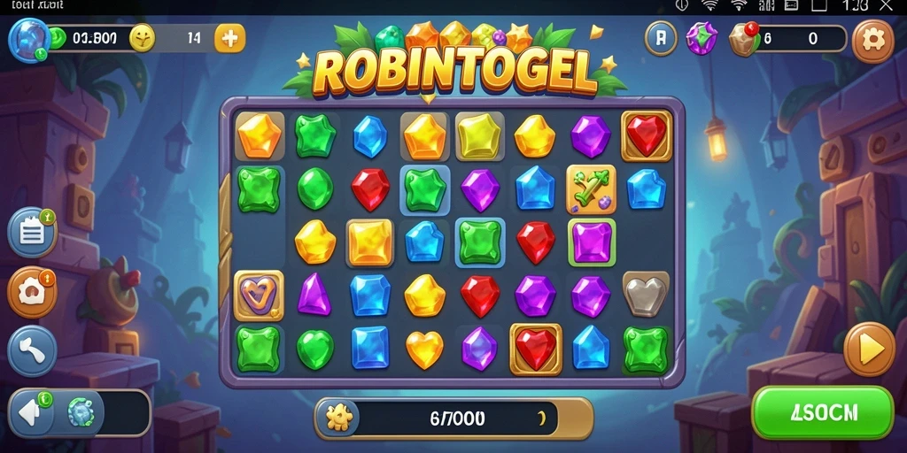 Screenshot ROBINTOGEL menampilkan gameplay Match-3 yang mendebarkan.